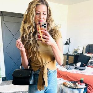 Industry Women's Brown Tie-Front Short Sleeve Top